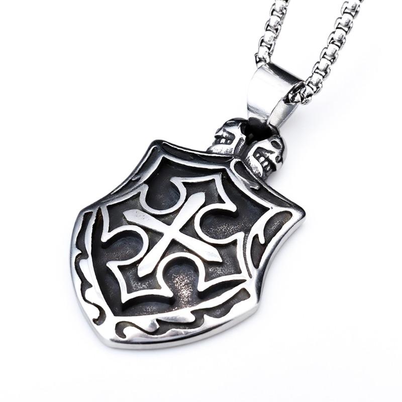 Meier Stainless steel men s cross shield retro totem gothic punk necklace