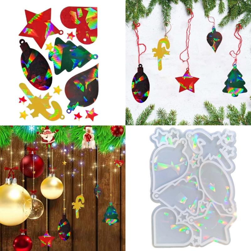 Jewelry Casting Mold Christmas Silicone Mold Holographic Resin Mold for DIY Wind Chime Keychains Ornament Pendant