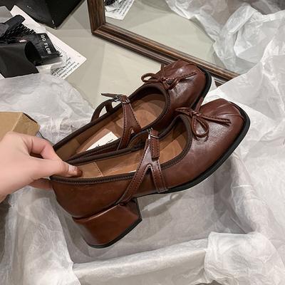 Chaussures Mary Jane Vintage Carrées pour Femmes Chaussures de Mode Peu Profondes avec Nœud Papillon Chaussures à Talons Élégantes pour Dames