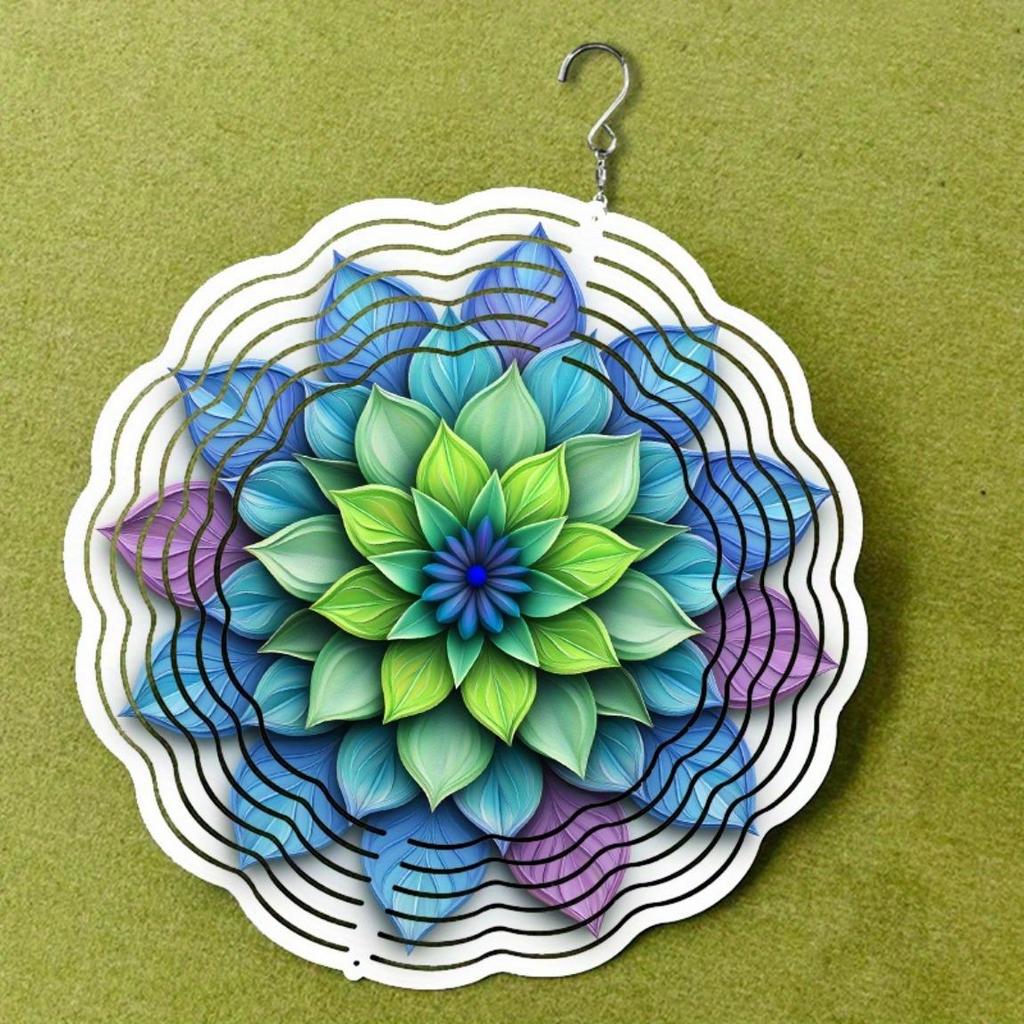 Kovová mandala zvonkohra 25,4 cm Živá modrá zelená fialová oranžová Venkovní zahradní dekorace Všechna roční období Závěsný háček Bez elektřiny