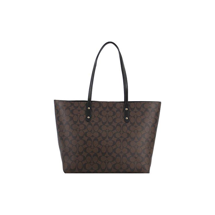 Coach Town Coated Canvas With Smooth Leather Tote Bag, Shopping Bag, Handbag, Shoulder Bag Women's Dark Brown 76636-IMAA8