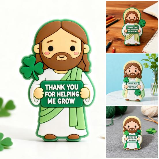 4 Pcs St. Patrick's Day Little Jesus Figurines Thank You for Helping Me Grow Tiny Jesus Figures Religious Gifts for Desktop Mantel Shelf Home Decor