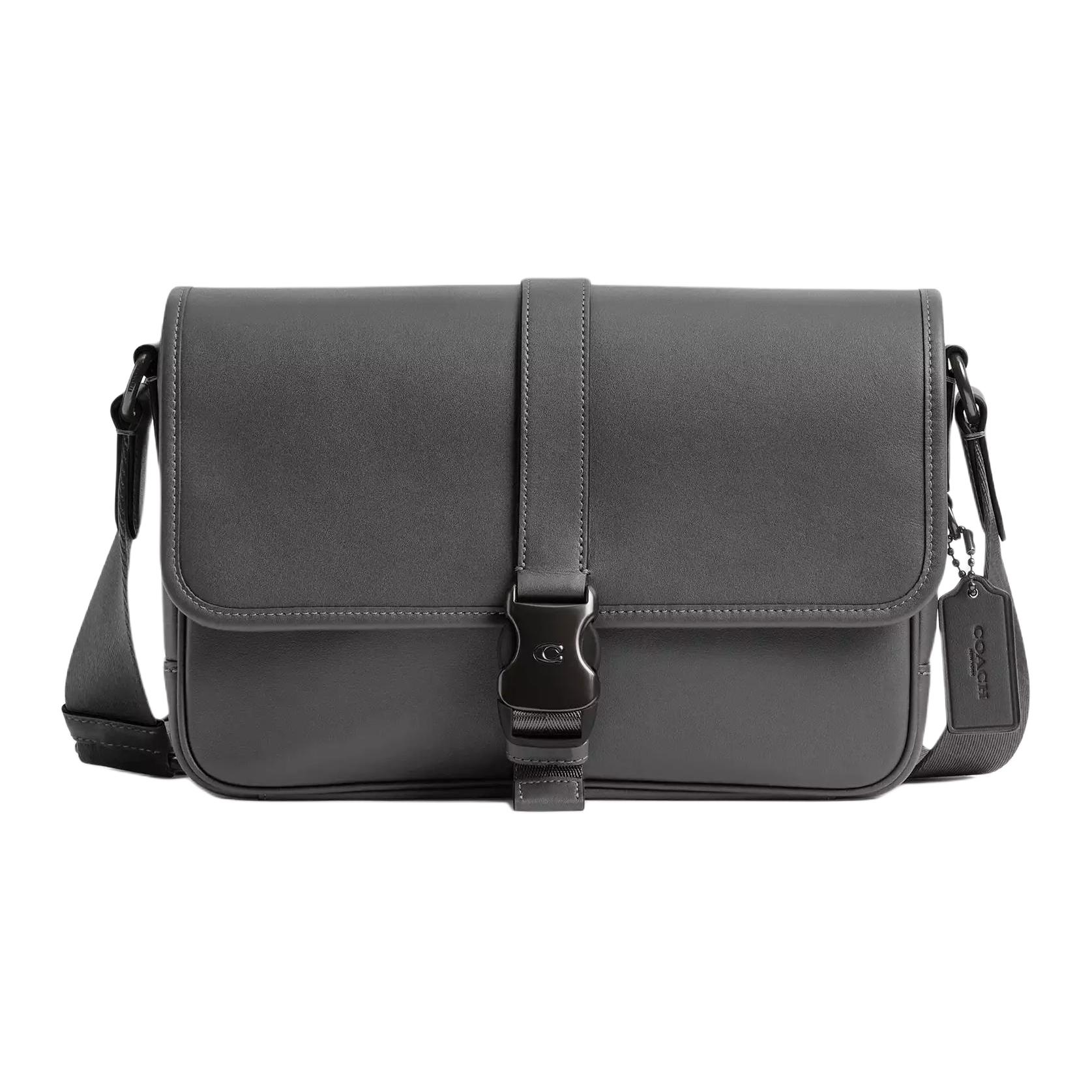 Coach Men's League 29 Brand Logo Adjustable Shoulder Strap Smooth Leather Messenger Bag Bags Charcoal Cu042-Chr