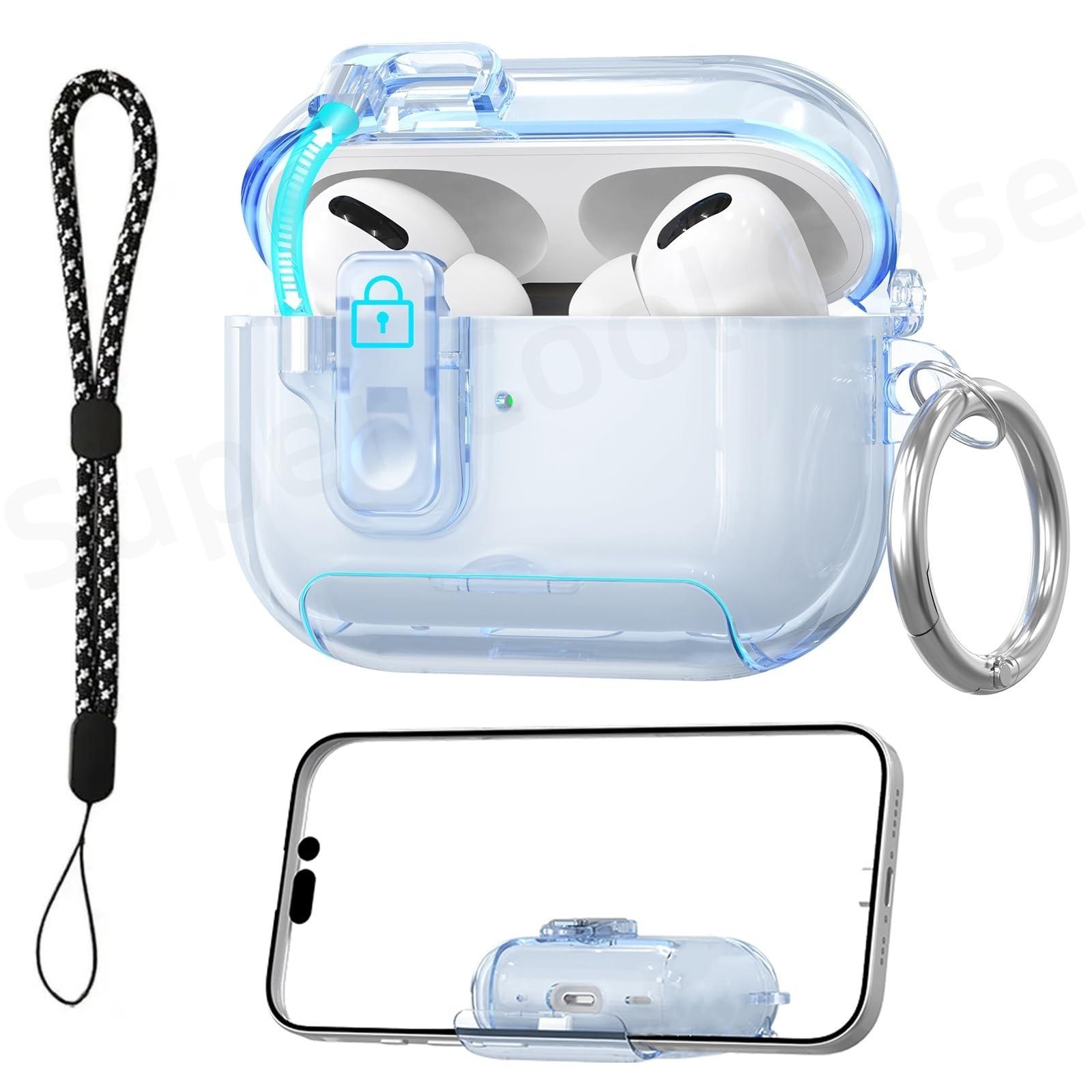 

for AirPods Pro 3 Earphone Case (2025)with Lanyard [Auto Pop-Up] Soft TPU Clear Protective Case Bracket Design for AirPods Pro 3 for Airpods Pro 3 зніміть синього кольору