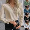 2021 Autumn Lace Trim V-Neck Long Sleeve Women's Shirt