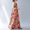 Real shot summer new bohemian literary loose sleeveless round neck printing medium and long dress women