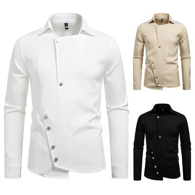 Autumn Men'S Solid Color Lapel Long Sleeve Shirt European Size Men'S Slant Placket Shirt Jacket