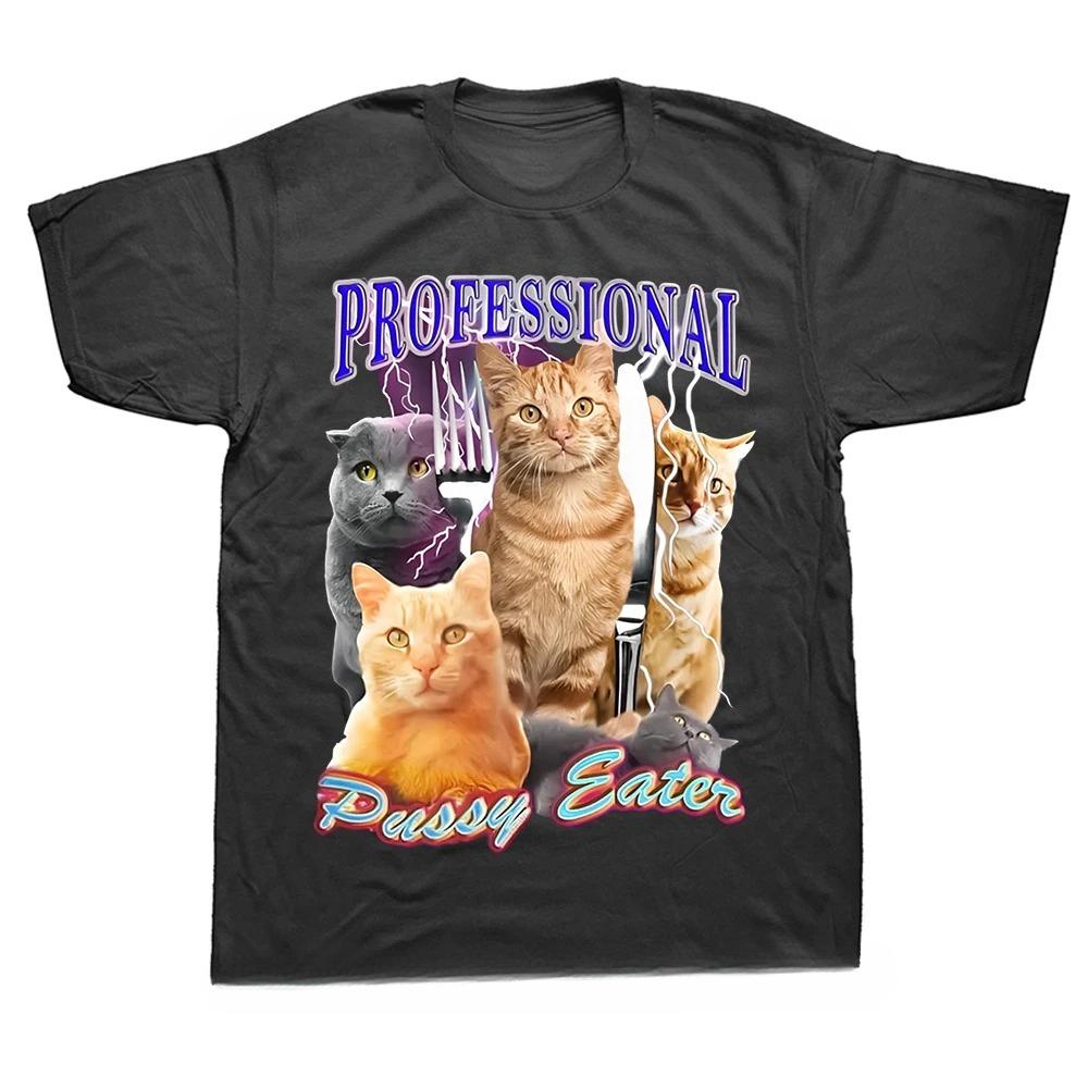 T-shirt Professionnel Mangeur de Chatte T-shirts Graphiques Amusants pour Amoureux des Chats Pour Hommes Unisexe Col Rond T-shirt Doux Taille UE