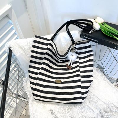 Striped Canvas Bag New Tote Leisure Bag Shoulder Large Capacity Shopping Bag Tote Bag