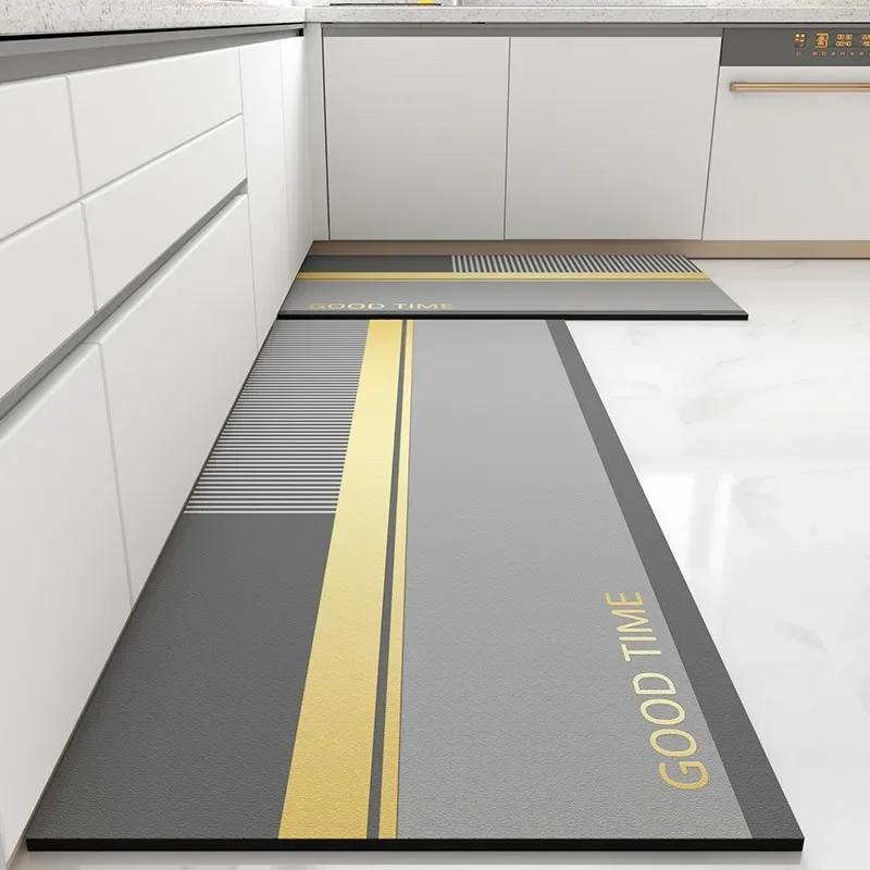 Kitchen Floor Mat Absorbent Non-slip Carpet Quick-drying Diatom Mud Oil Absorption Long Foot Mats Gray Rug Home Decoration Rugs
