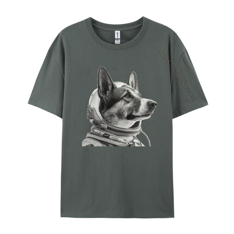 Weltraumhund T-Shirt Normales T-Shirt Für Studenten Neu Ankommendes Baumwoll-T-Shirt Freizeit Oberteil T-Shirts Schwarze Grafik-T-Shirts