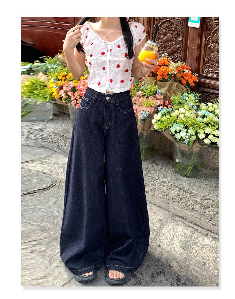 

Women s Deep Blue Wide-Leg Jeans - Summer Thin, Petite, Loose, Slimming, Floor-Length Straight Leg Pants XL