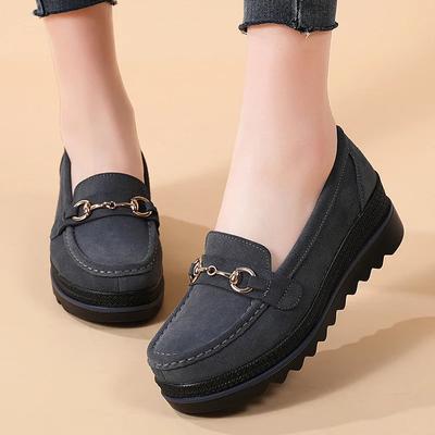 2025 Frühling Hochwertige Damen Schuhe Leicht Komfort Flas Plateauschuhe Metallschnalle Lässige Mutter Schuhe Keilabsatz Damen Slipper