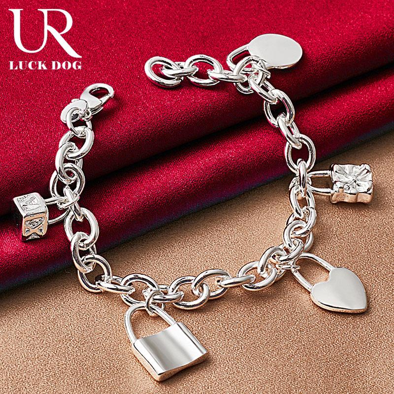 925 Sterling Silver Heart-shaped/round/square Lock Bracelet Fashionable Wedding Jewelry