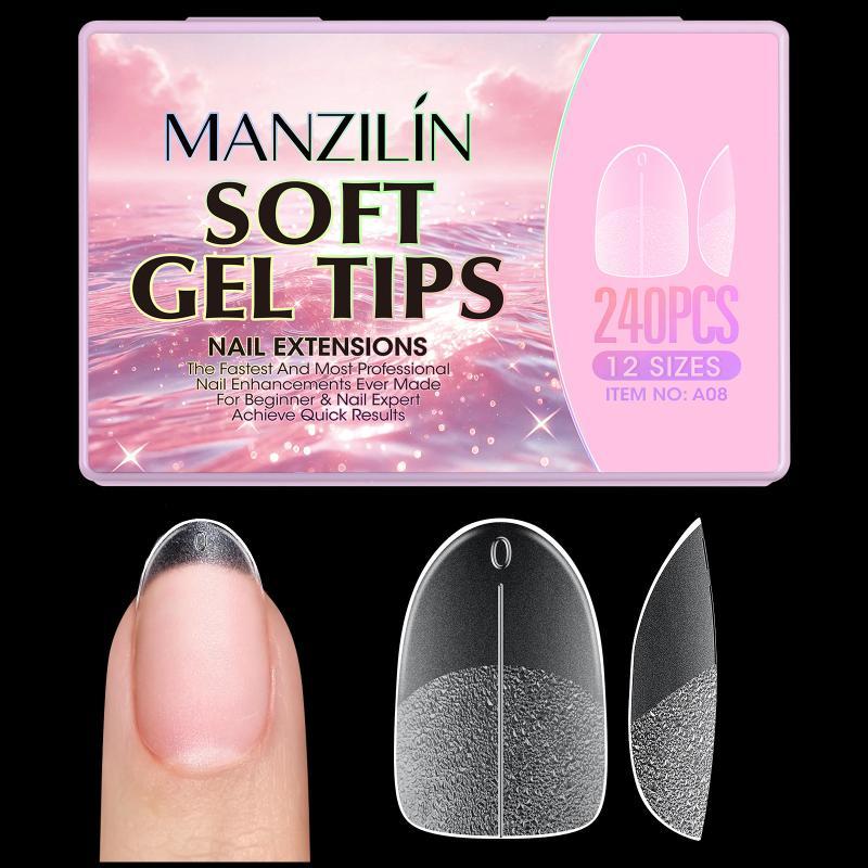 240Pcs Short Almond Soft Gel X Nail Tips Full Cover Coffin Stiletto Frosted Matte Fake Nails Press On Nails Diy Salon Manicure