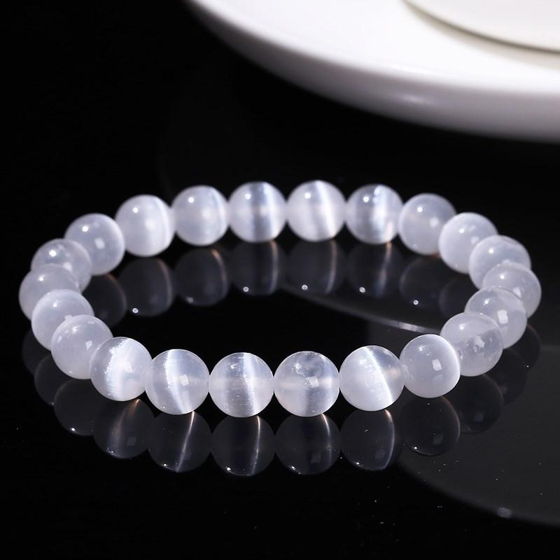 JD Bracciale in Pietra Selenite Bianca Naturale per Donna Uomo 100% Gesso Reale Pietra Rotonda 6 8 10mm Braccialetti Elastici Regalo Minerale Yoga