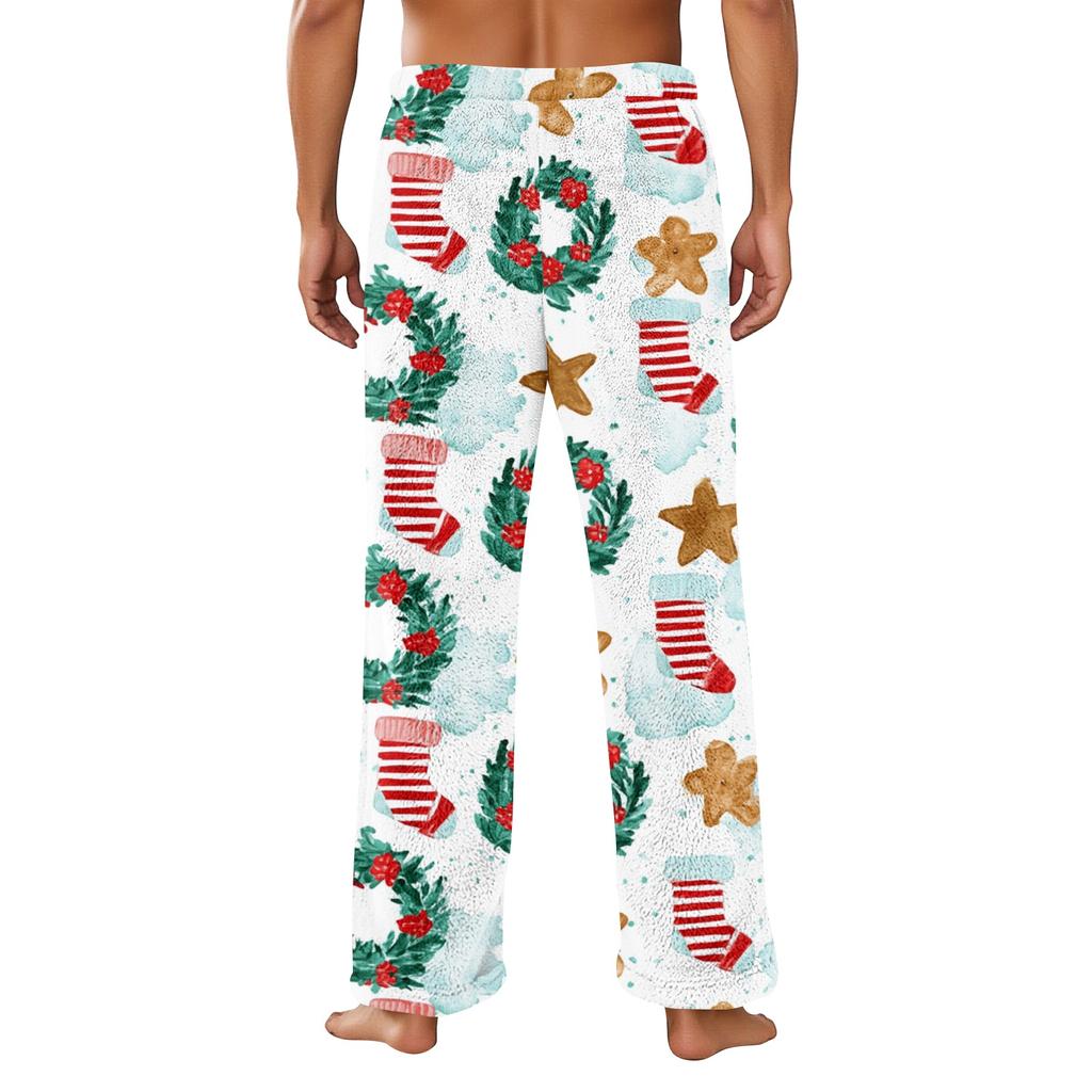 Men's Casual Christmas Print Plush Pajama Pants Sleepwear for Holiday