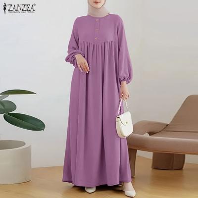 Robe décontractée à manches longues et col rond pour femme, couleur unie, ample