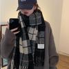 Korean Style Plaid Mohair Scarf - Women's Winter Imitation Cashmere Shawl
