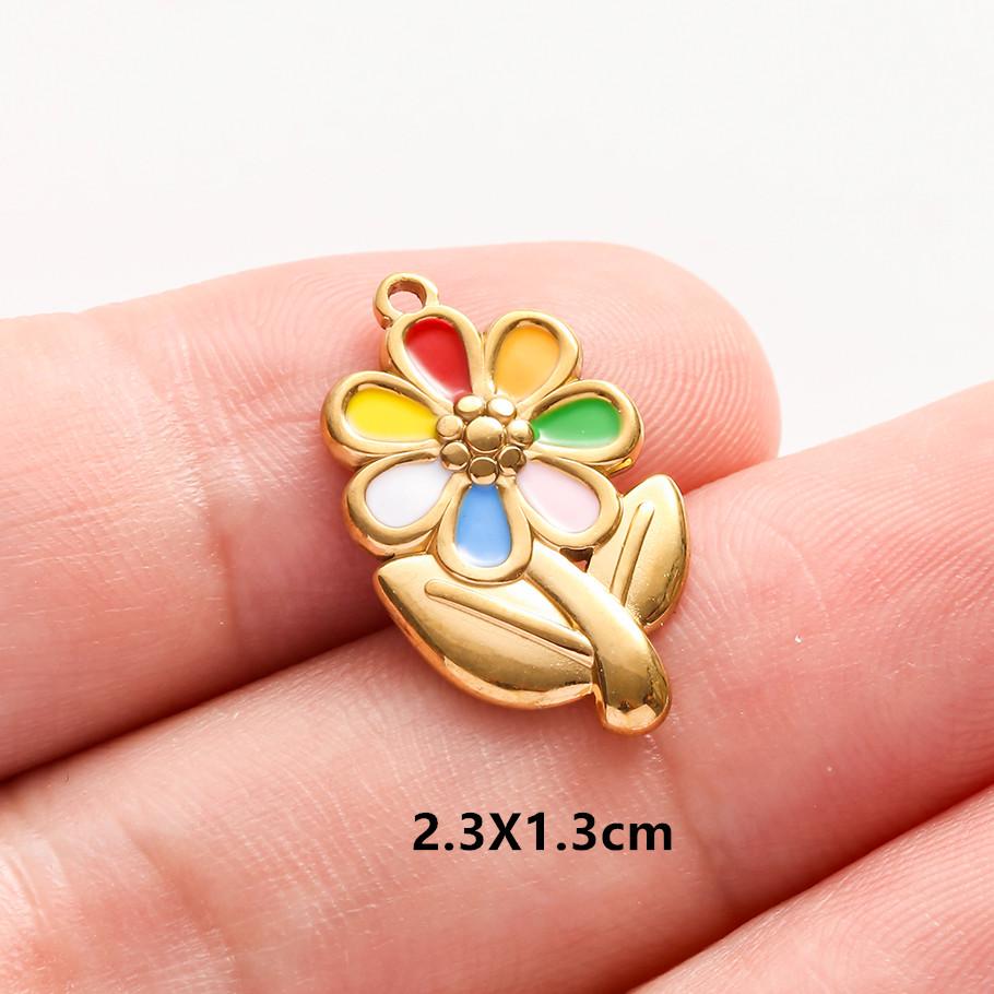 3 pezzi Ciondoli Fiore Eleganti Fatti a Mano a Goccia d'Olio Rosa Blu Acciaio Inossidabile Per Creazione Gioielli Collana Bracciale Portachiavi