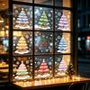 Heimfensterkunst 9 Stück Macaron-Weihnachtsbaum Statische Aufkleber, Schneeflocken-Geschenk Bürodekorationen Glasaufkleber, Wiederverwendbare Aufkleber für Geschäft Feiertag