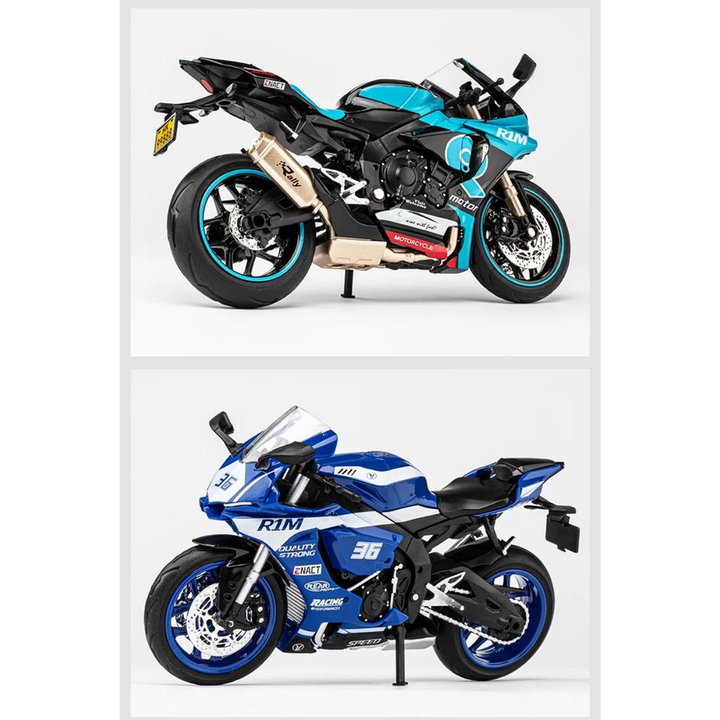1/12 Yamaha YZF-R1M Alloy Racing Motorcycle Model Simulation Diecast Metal Cross-Country Motorcycle Model Sound and Light Kids Toy Gift