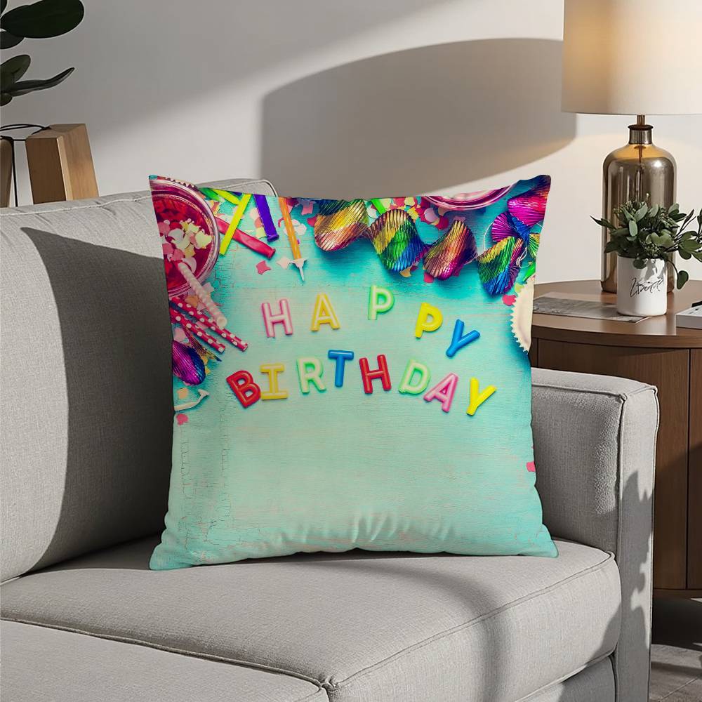 classic Happy birthday Pillow Case Sofa Decorative Home Double-sided Printing Short Plush Cushion Pillow Cover Holiday Gift