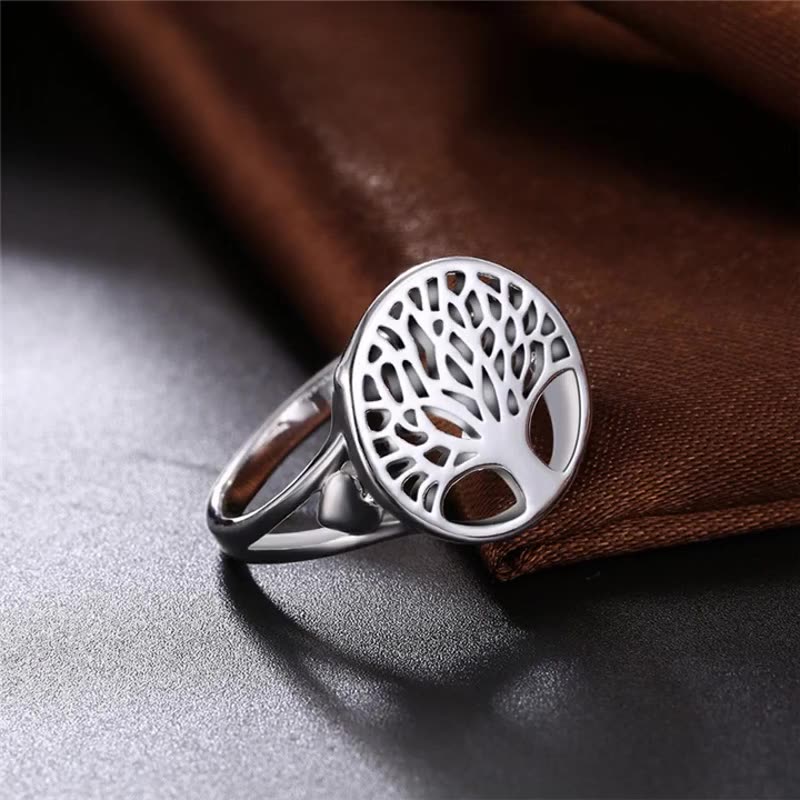 Women's Tree of Life Ring Hollow Out Round Fashion Unique Design Copper Plated Platinum Color Jewelry Accessory Creative Floral Inspired
