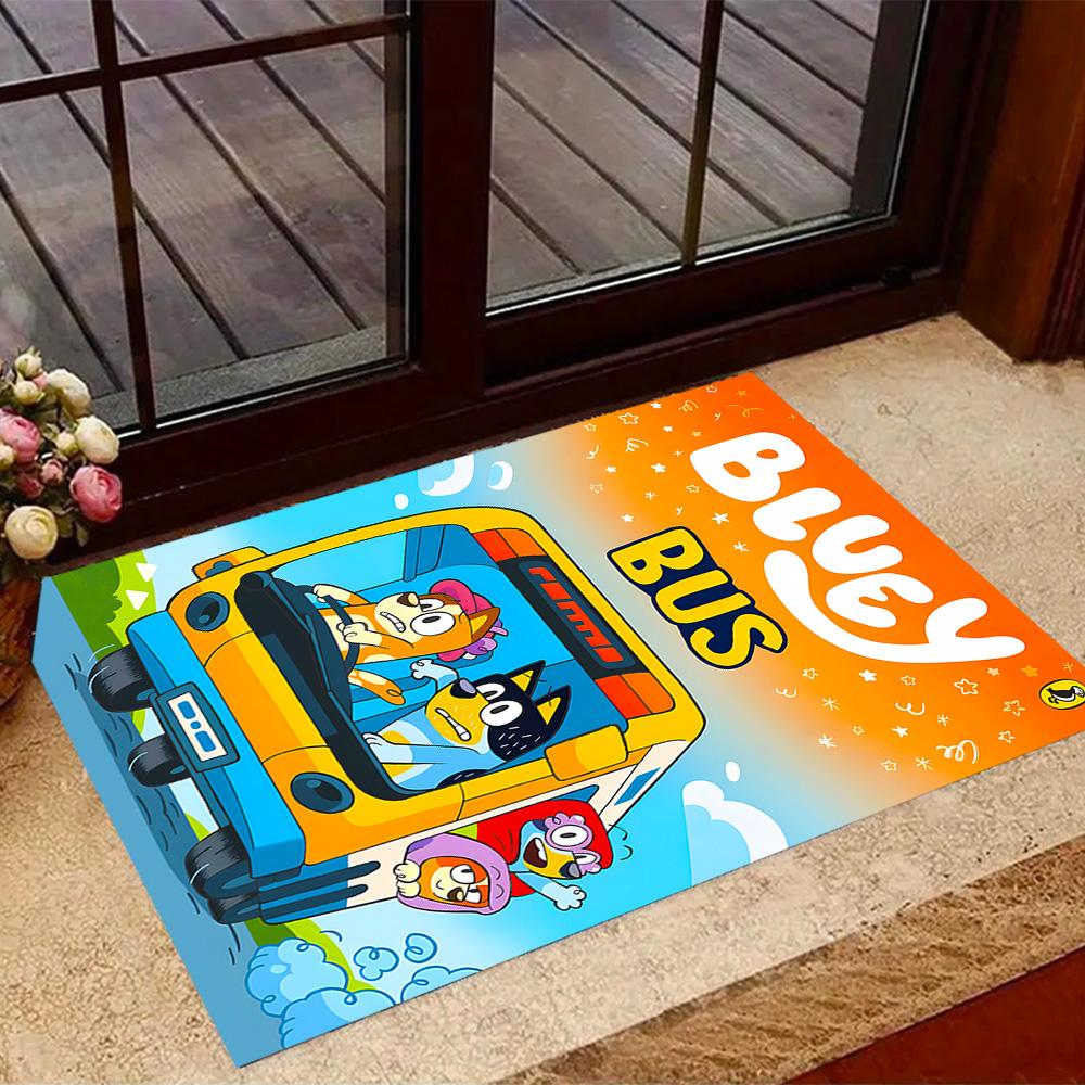 Tappeti Antiscivolo a Tema Bluey's Bus Adventure - Arredamento per la Casa in Poliestere, Adatti per Camere da Letto, Soggiorni, Ingressi, Studi e Decorazioni