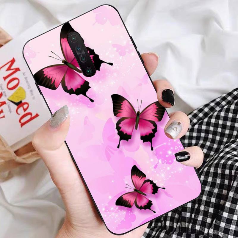 Beauty Pink Butterfly Phone Case For Redmi 9 5 S2 K30pro Silicone Fundas for Redmi 8 7 7A note 5 5A
