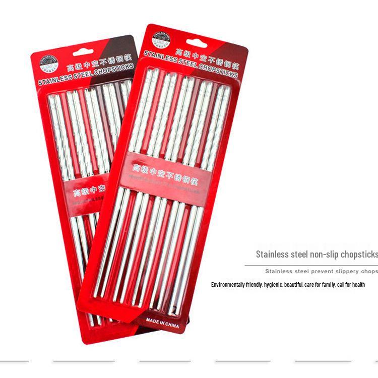 

5 Pairs Stainless Steel Non-Slip Threaded Chopsticks - Vacuum Design Tableware