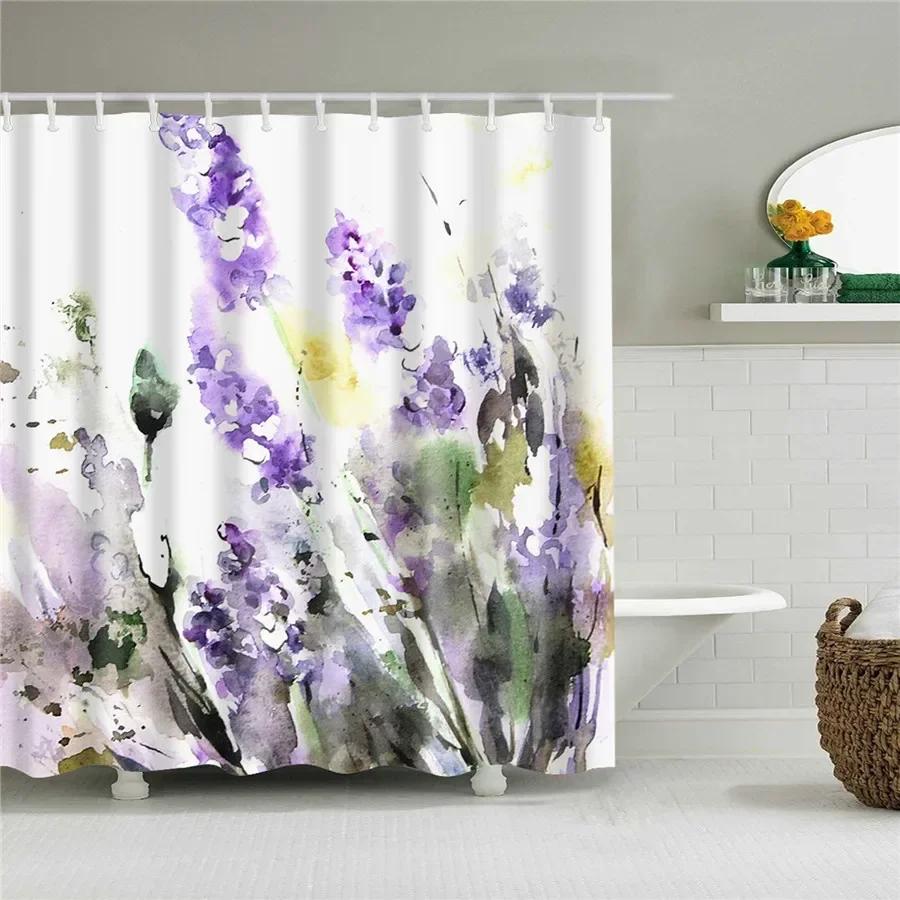 3D Flower Plum Blossom Lotus Lavender Rose Shower Curtains Bathroom Curtain Frabic Waterproof Polyester Bath Curtain with Hooks