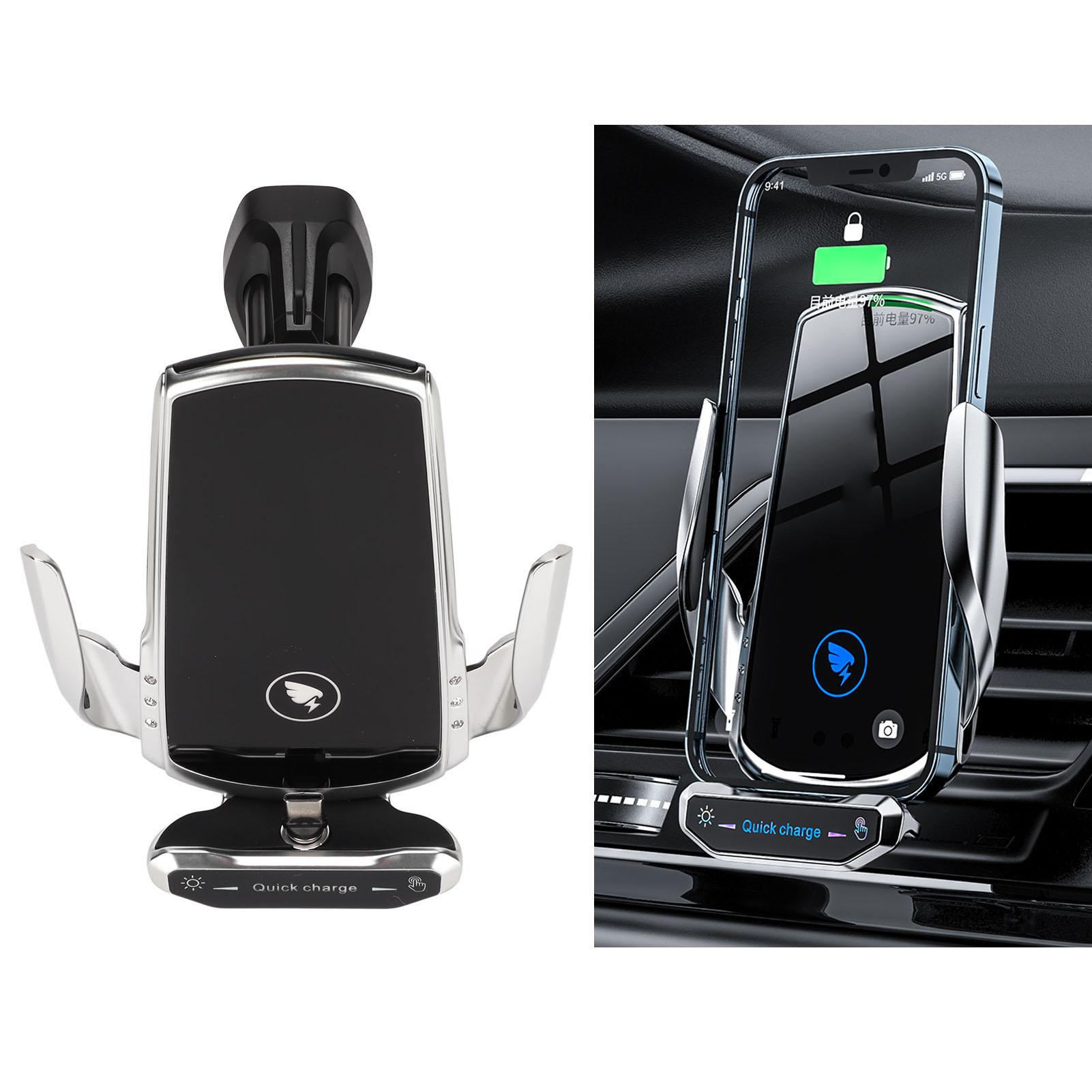 

15W Wireless Car r Fast Charging Smart Sensing 360 Rotation Car Phone Holder Mount with 3 Magnetic Hd Silver