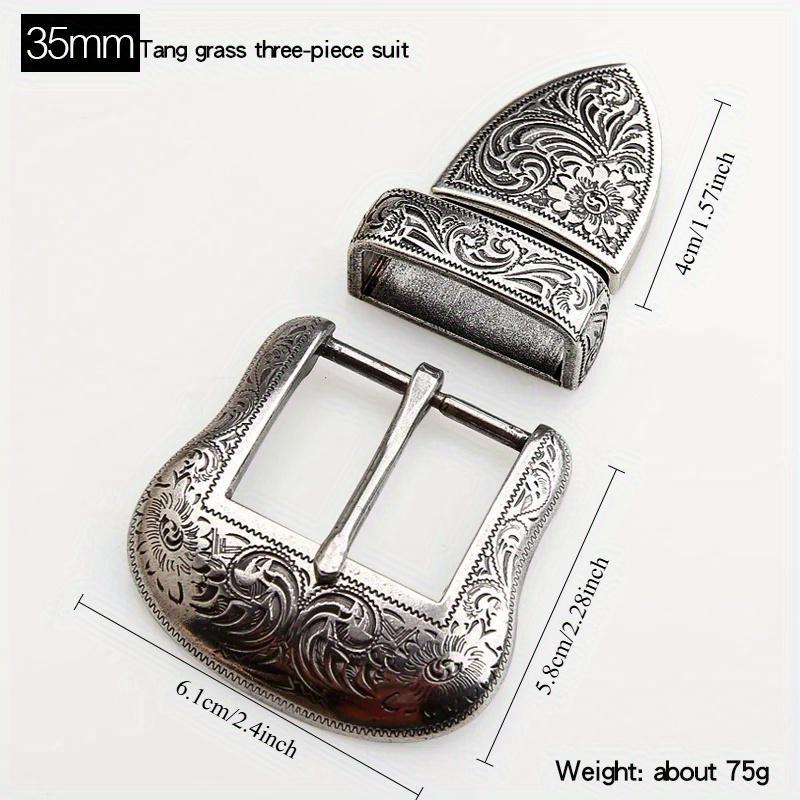 Style Silver Plated Metal Belt Buckle for Men Vintage Embossed Three Piece Pin Buckles DIY Leather Craft Buckle 3pcs/set