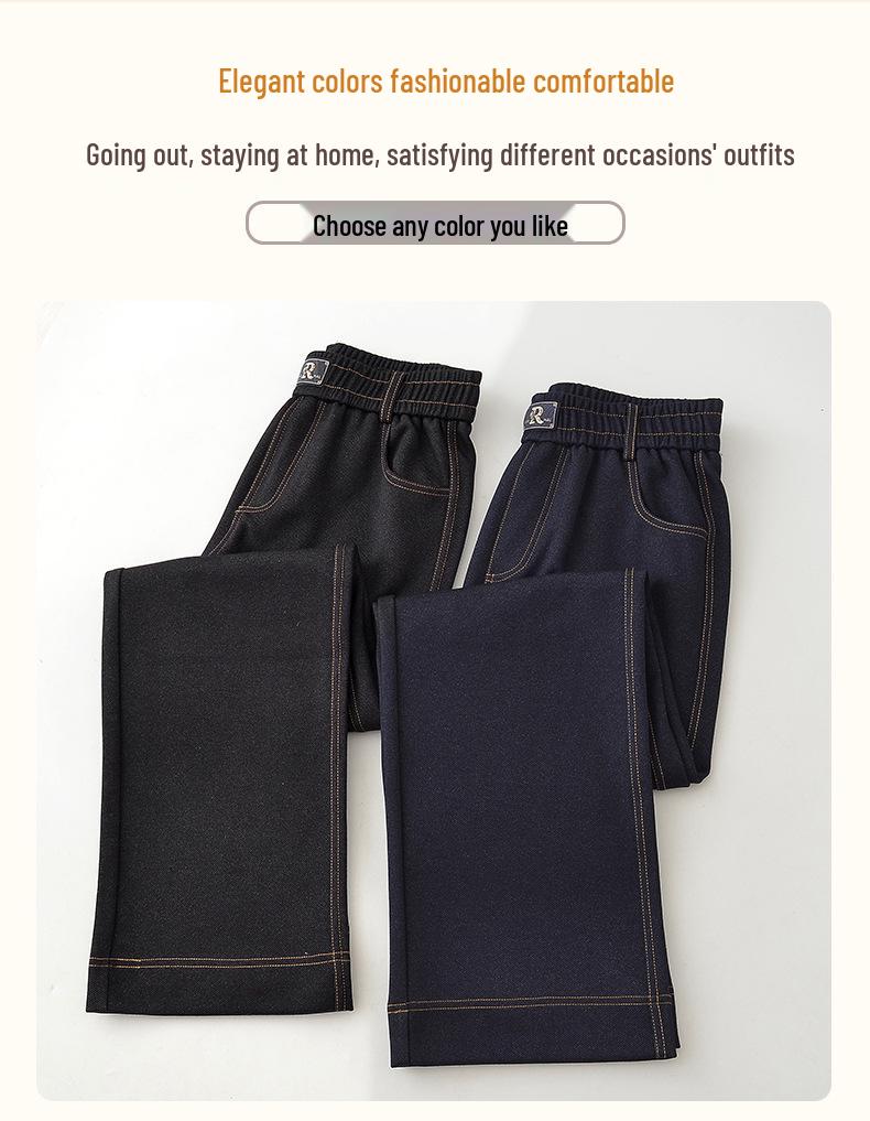 High-Waisted Elastic Denim Wide-Leg Pants for Middle-Aged Women – Stylish and Drapey