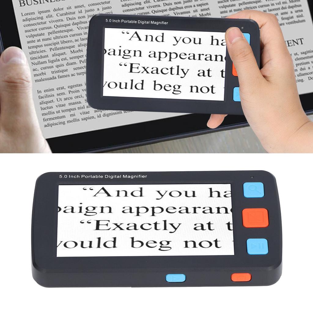 5.0in Electronic Digital Magnifier Portable Reading Aid 4X‑32X Zoom 17 Color Mode Folding Handle for Low