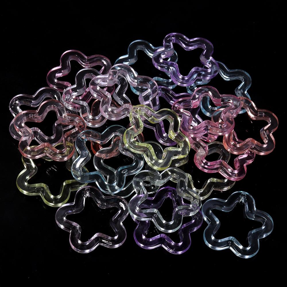 30pcs/lot 30mm Jelly Color Star Pendant Hollow Flower Beads Acrylic Loose Charms Beads DIY Keychain Necklace Jewelry Accessories