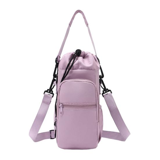Insulated Water Bottle Sling Bag Adjustable Strap Drawstring Bottle Bag for Hiking Gym Travel Multiple Pockets Bottle Pouch for Phone Keys