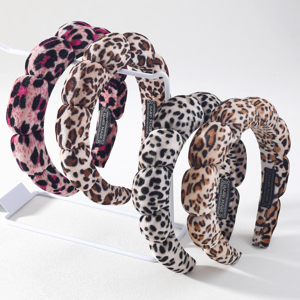 

Gold Velvet Leopard Print Cloud Sponge Headband for Face Washing and Hair Styling