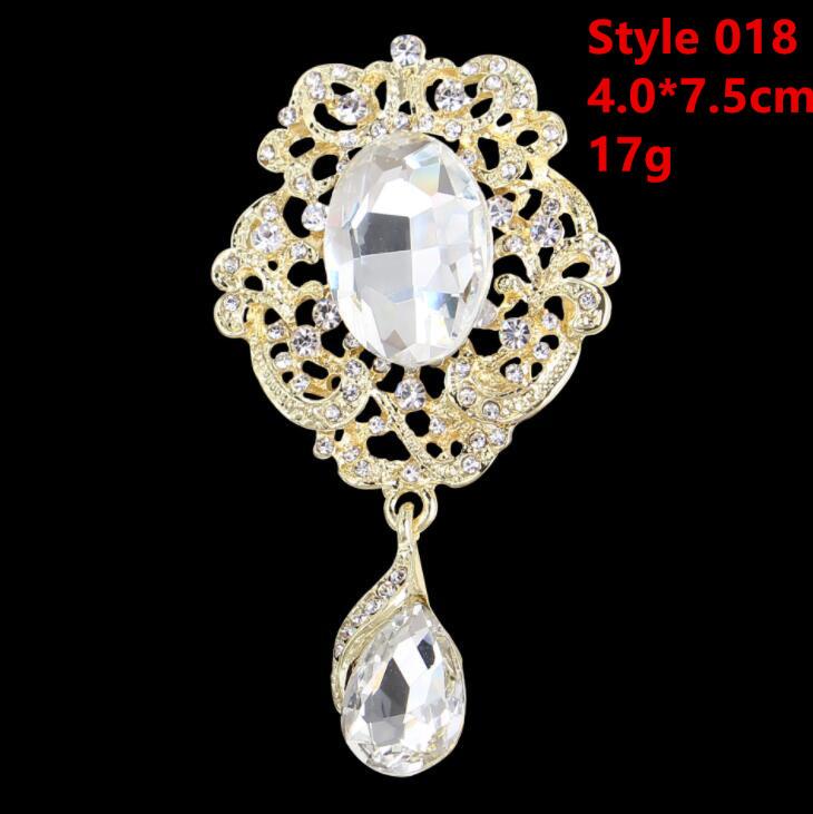 DIEZI Luxury Gold Silver Color Crystal Brooches for Women Girls Wedding Bridal Bouquet Water Drop Flower Brooch Pins Accessories