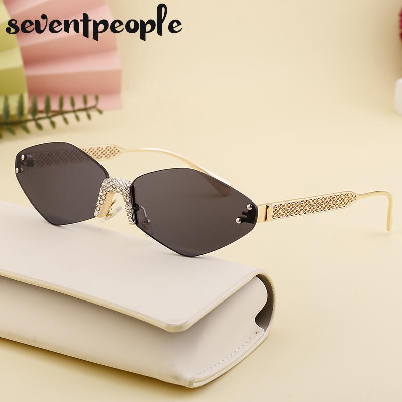 Small Metal Frame Hexagon Rimless Sunglasses Women  Luxury Brand Design Polygon Sun Glasses For Ladies Retro Eyewear Shades