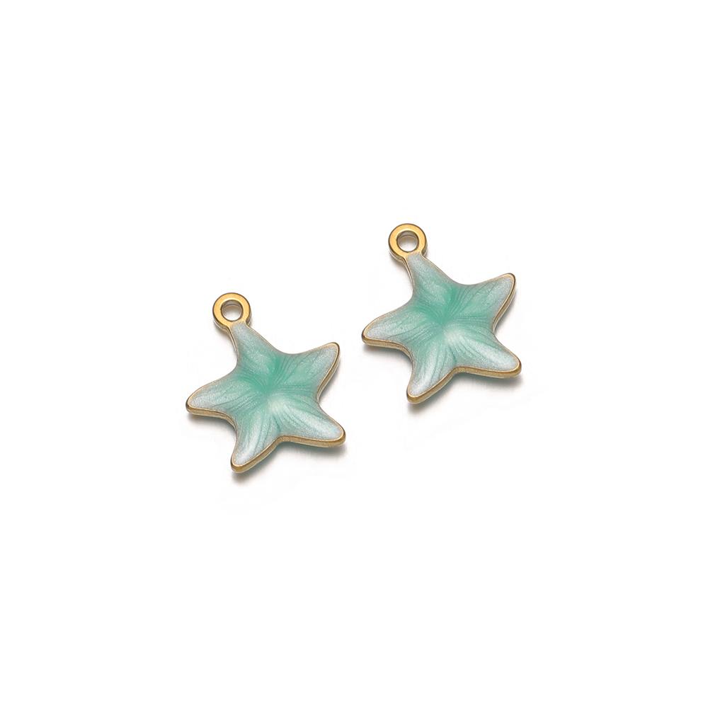 

20pcs Stainless Steel Enamel Star Women Girls Cute Bracelet Decoration Summer Necklace Charms DIY Jewelry Accessories Making зелёный