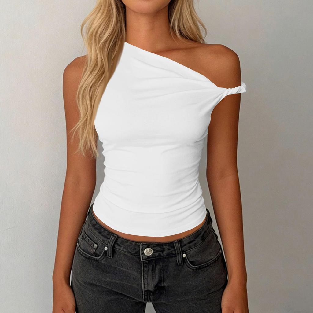 Women Elegant Ruched Sleeveless Casual  Going Out Tops Blouses Off The Shoulder Shirts