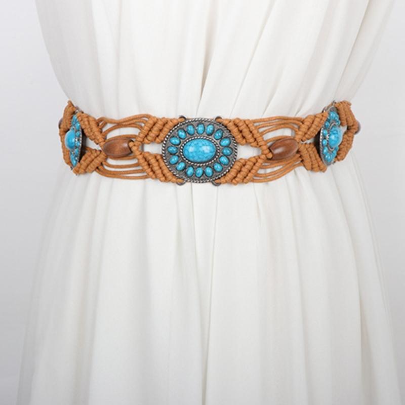 DIY Bohemian Wooden Bead Waist Rope Braided Tassels Belt Ethnic Style Belts