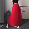 Women's High-Waist Chiffon Pleated Midi Skirt - Red A-Line for Summer