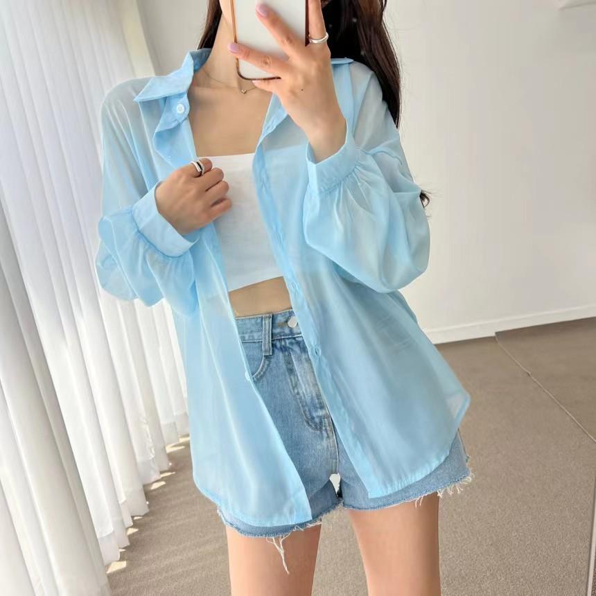 8 Colors Shirts Women Sheer Thin Chic Summer Simple Solid Sun-proof Temper Fashion Baggy All-match Basic Korean Style Clothes