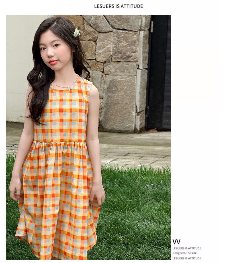 Girls' Summer Plaid Sleeveless Dress: Korean Style Loose Princess Dress for Middle and Older Children