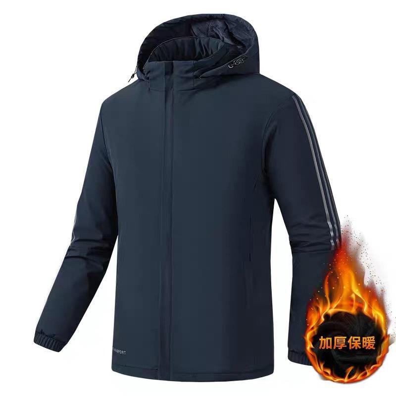 Men's New Three-bar Velvet Cotton-padded Jacket, Large-size Water-proof Warm Cotton Clothes Can Be Printed with OO.