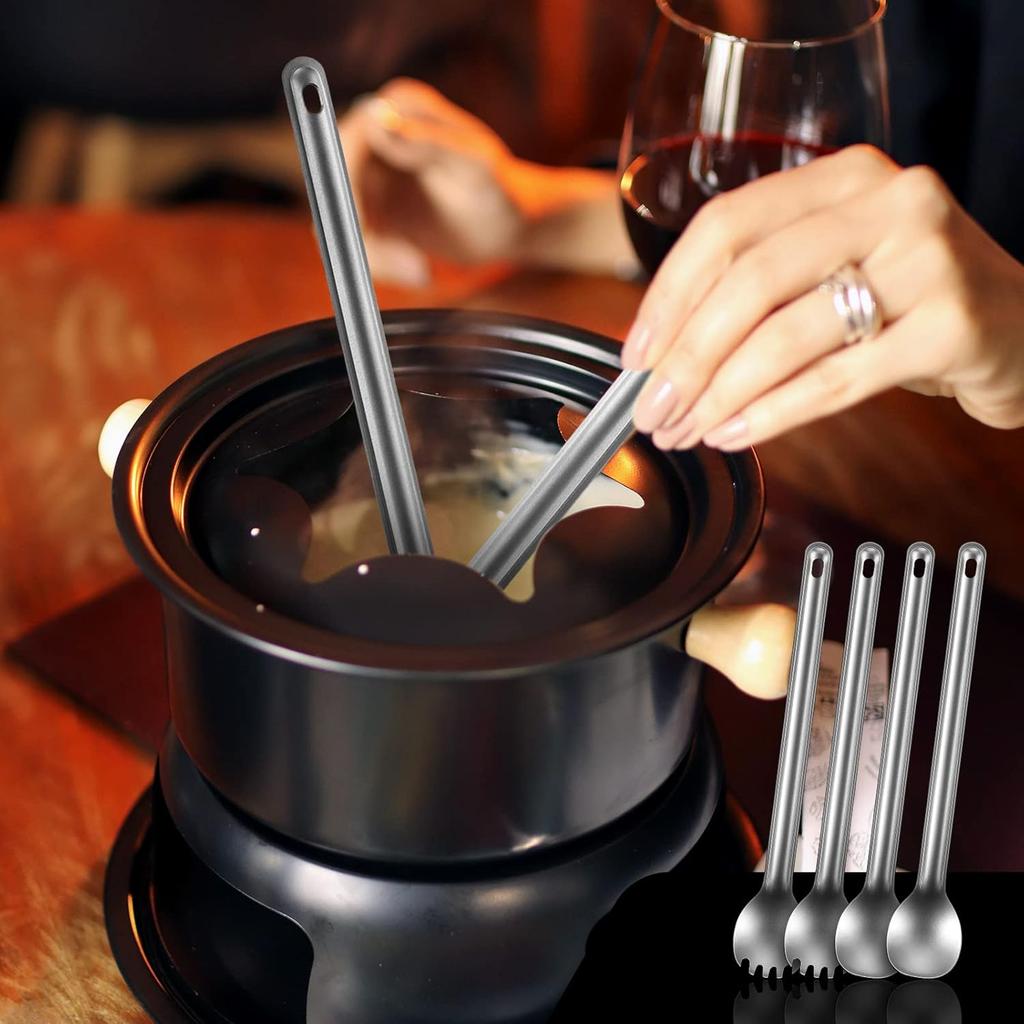 Minatee 4 Pieces Titanium Long Handle Spork and Spoon 8.4 Inch Ultralight Portable Flatware Lightweight Soup Spoon Camping Spork Utensil for Outdoor