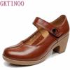 Fashion GKTINOO Spring Autumn Shoes Woman 2025 Genuine Leather Women Pumps Lady Leather Round Toe Platform Shallow Mouth Shoe Size 32-42
